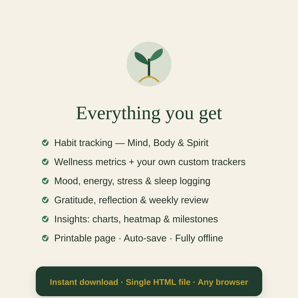 Rooted Wellness Tracker | Daily Habit, Mood, Gratitude Journal (Digital Download)