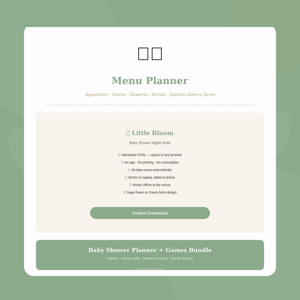 Baby Shower Planner Games Bundle | Sage Boho Digital Suite (Instant Download)