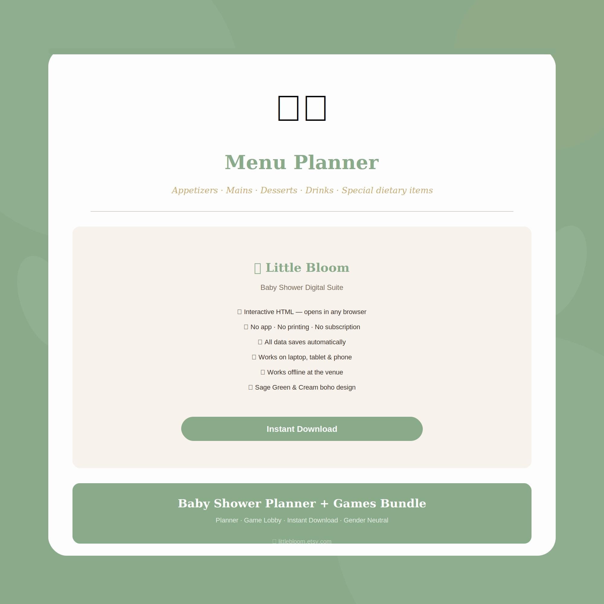 Baby Shower Planner Games Bundle | Sage Boho Digital Suite (Instant Download)