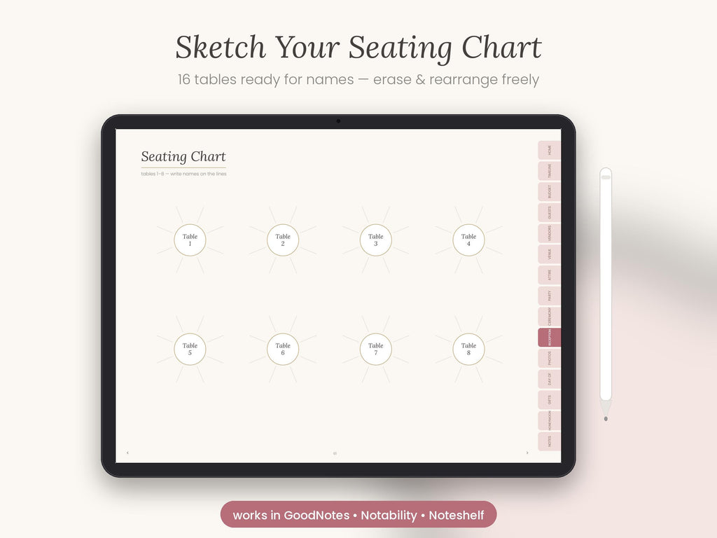 Undated Digital Wedding Planner GoodNotes, Hyperlinked PDF Planning Book