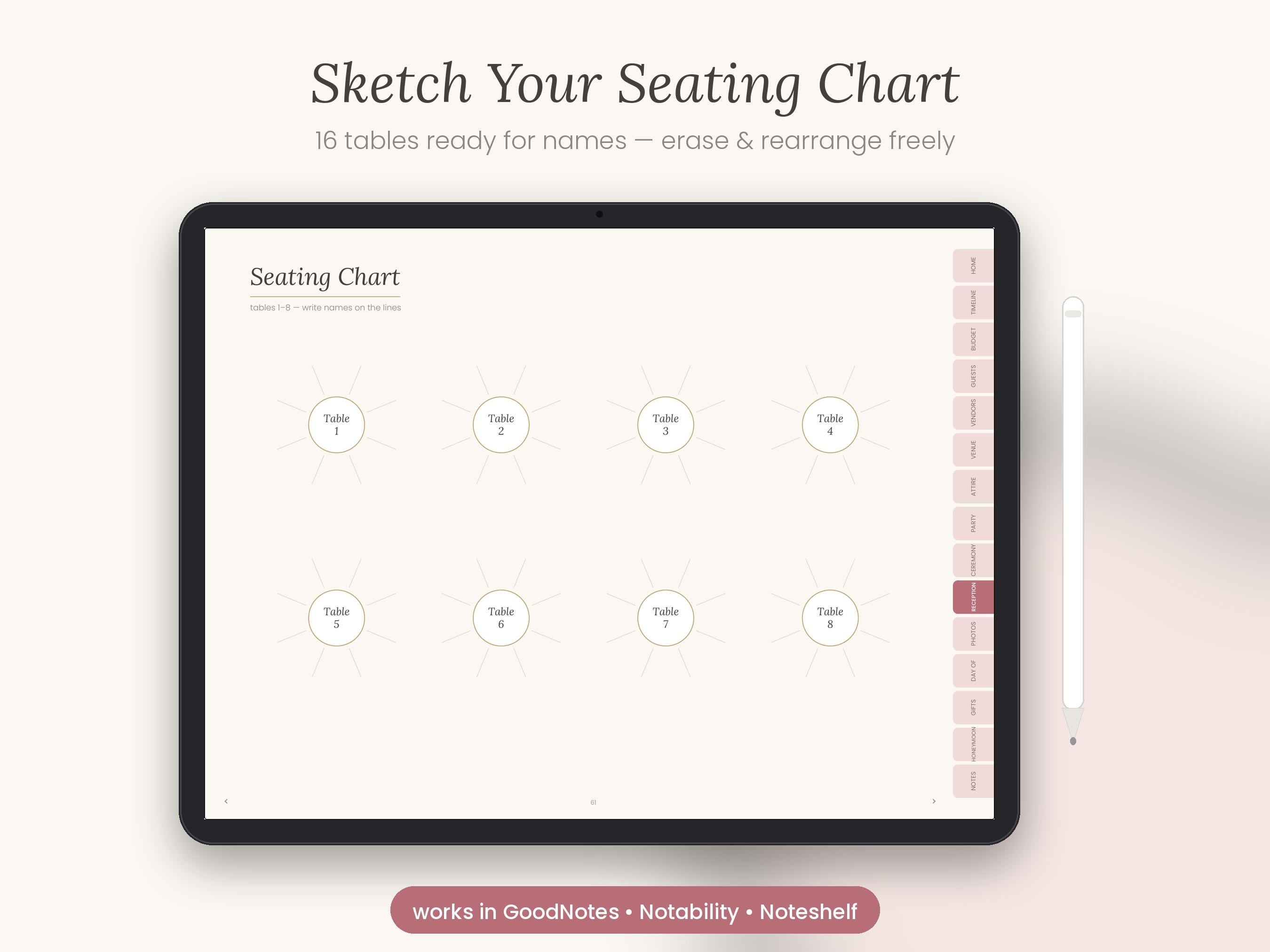 Undated Digital Wedding Planner GoodNotes, Hyperlinked PDF Planning Book