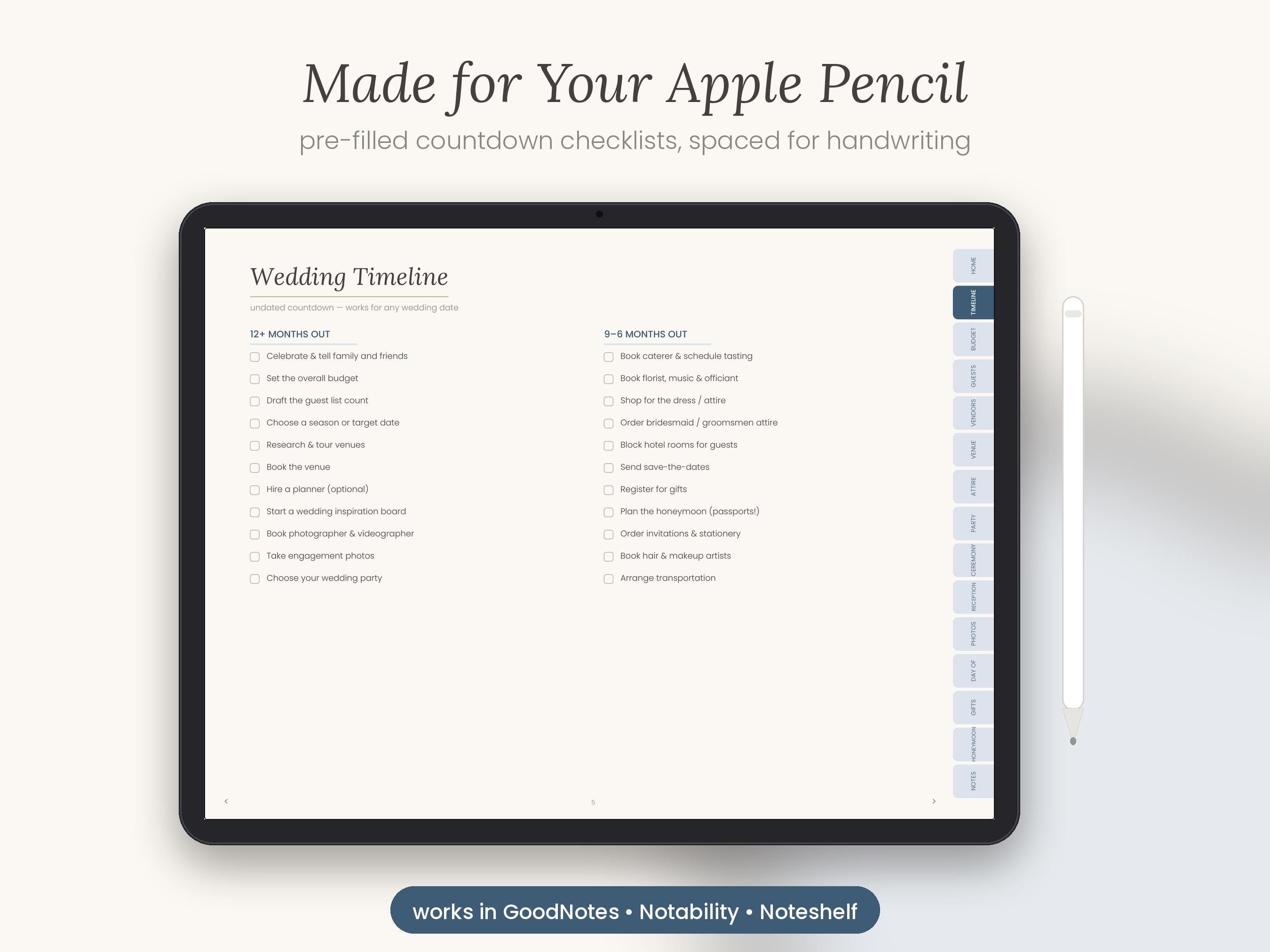 Navy Digital Wedding Planner, Undated GoodNotes iPad Book (Digital Download)