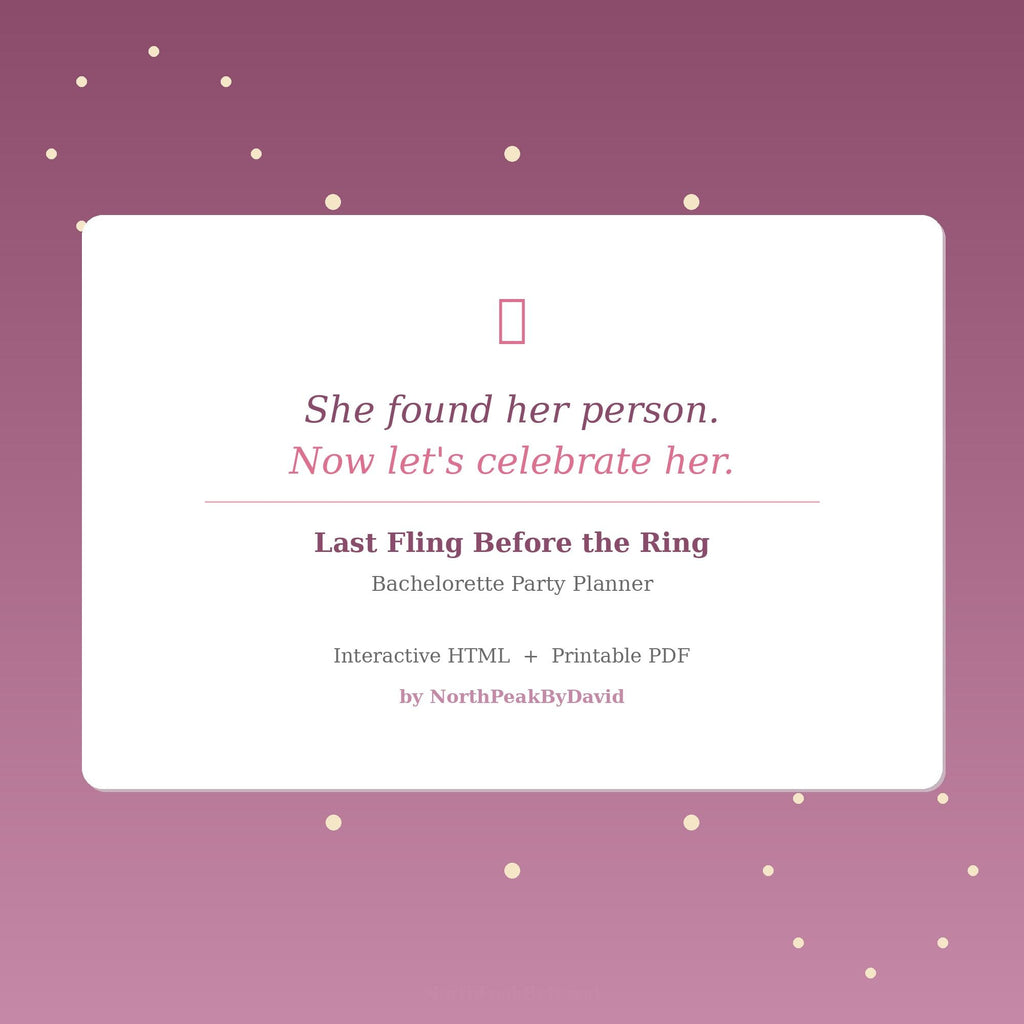 Bachelorette Party Planner | Itinerary, Guest List, Budget Tracker (HTML/PDF)