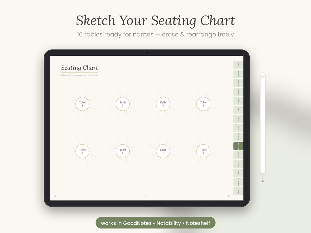 Sage Wedding Planner | Digital Wedding Planner for GoodNotes & iPad | Undated Timeline, Budget, Checklist, Guest List | Fillable PDF