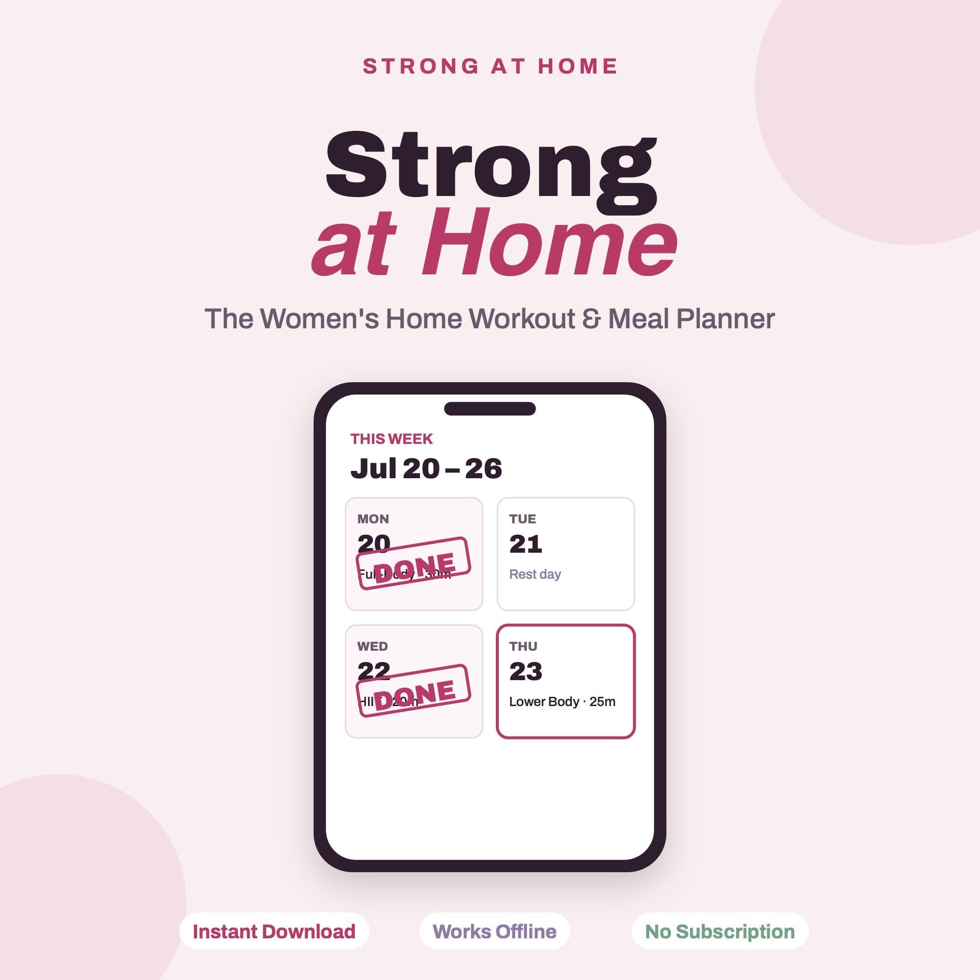 Home Workout Planner | Digital Fitness, Meal, Calorie Tracker (Digital Download)