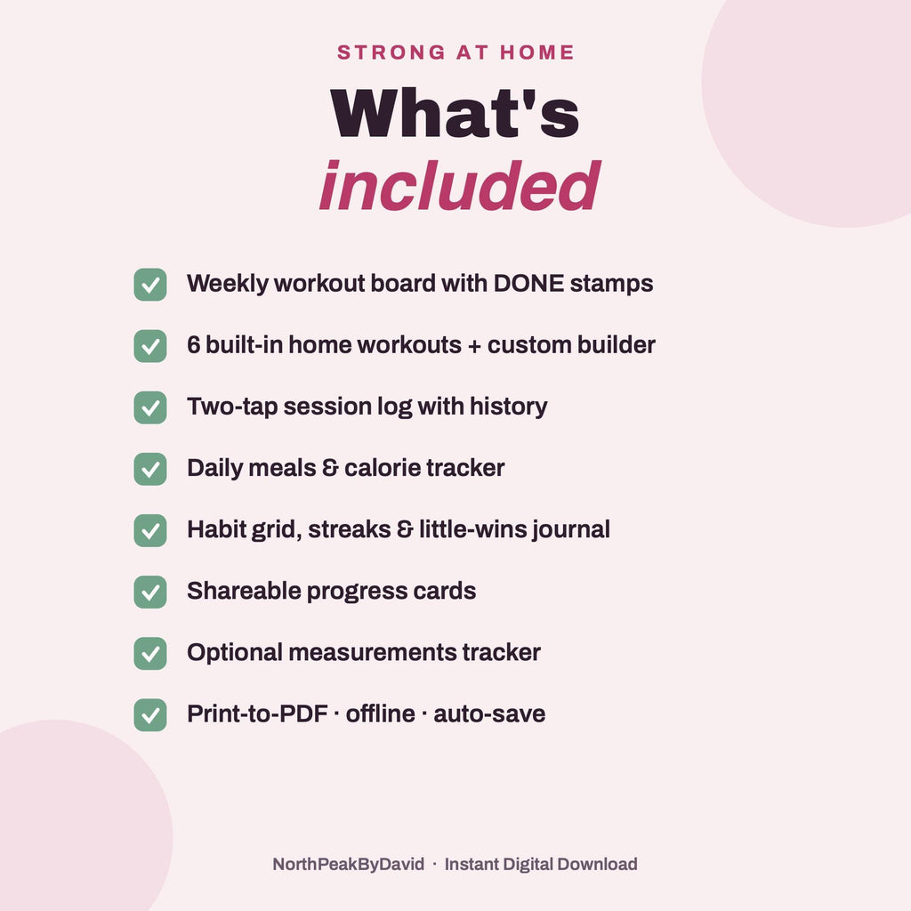 Home Workout Planner | Digital Fitness, Meal, Calorie Tracker (Digital Download)