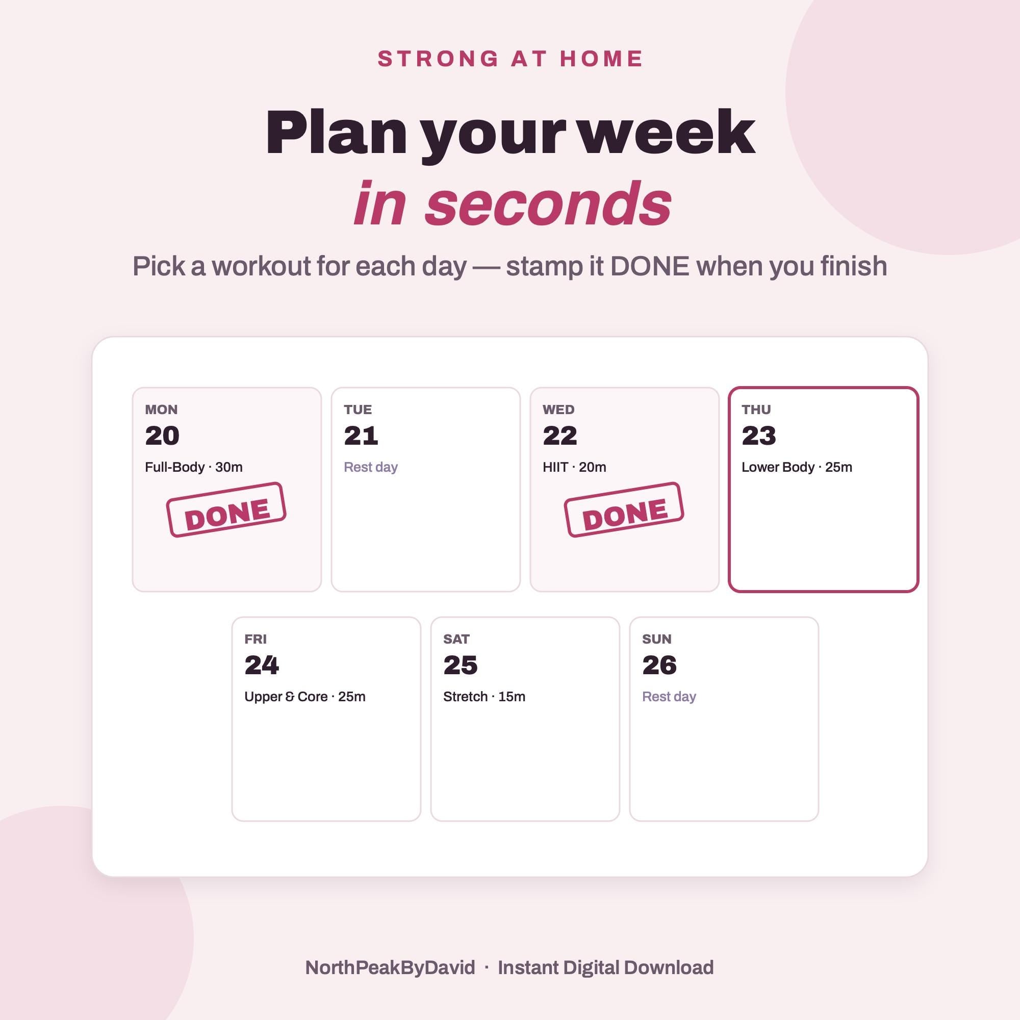 Home Workout Planner | Digital Fitness, Meal, Calorie Tracker (Digital Download)