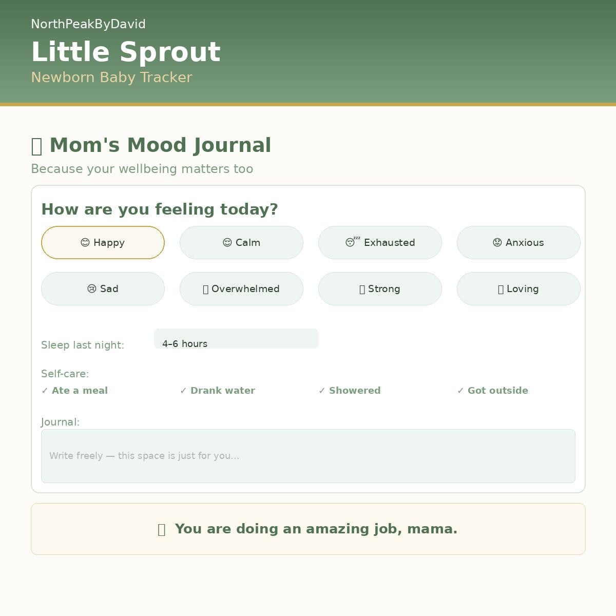 Little Sprout Newborn Tracker | Feeding, Sleep, Growth Log (HTML Download)