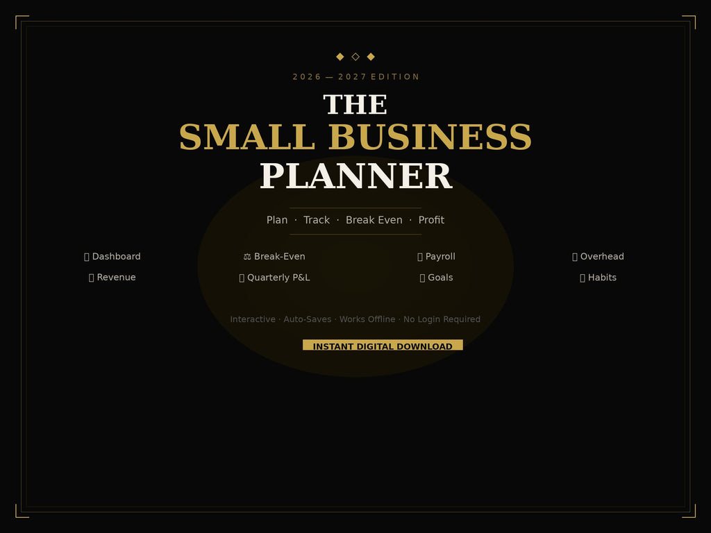 Small Business Planner 2026 | Break-Even Calculator, Revenue Tracker (Digital Download)