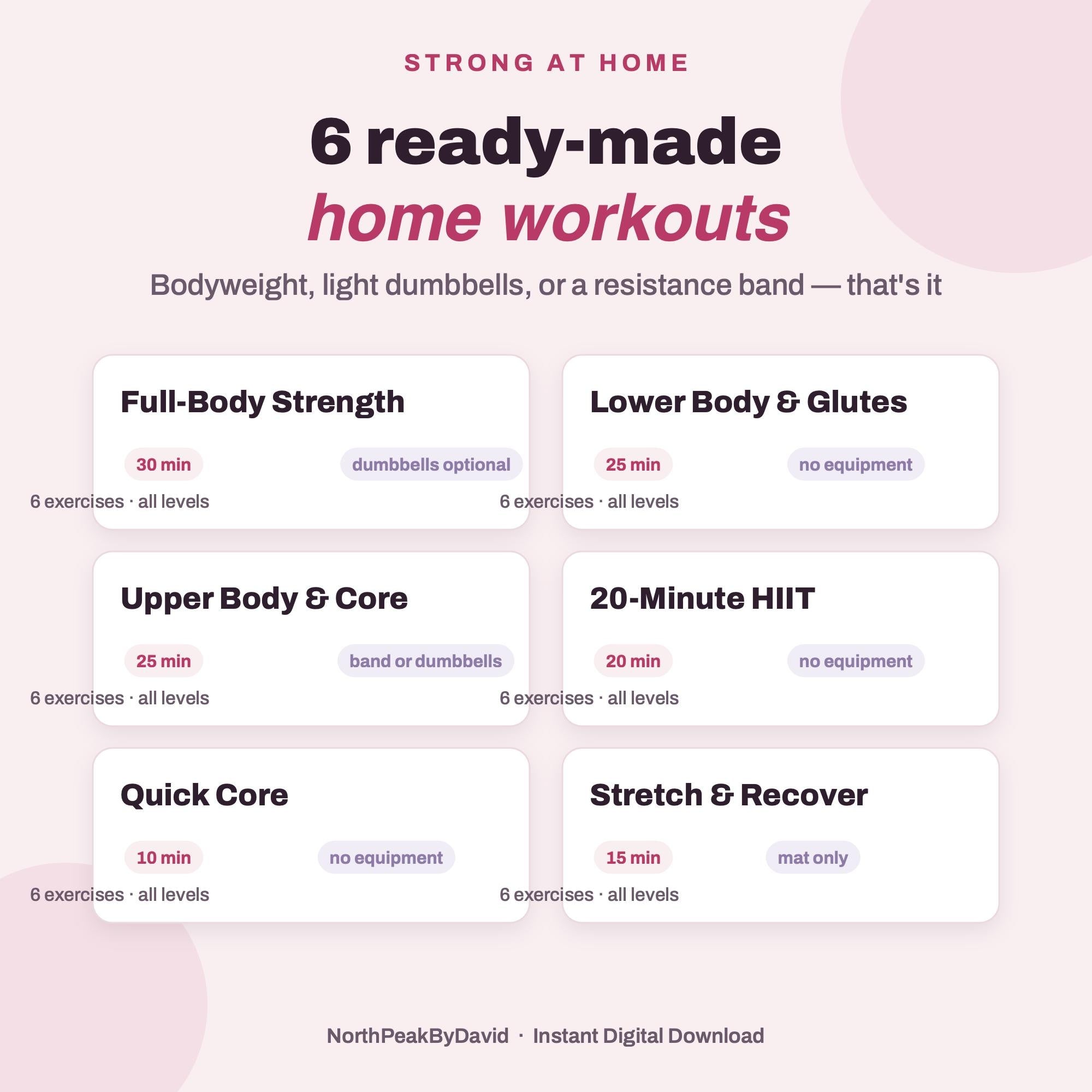 Home Workout Planner | Digital Fitness, Meal, Calorie Tracker (Digital Download)