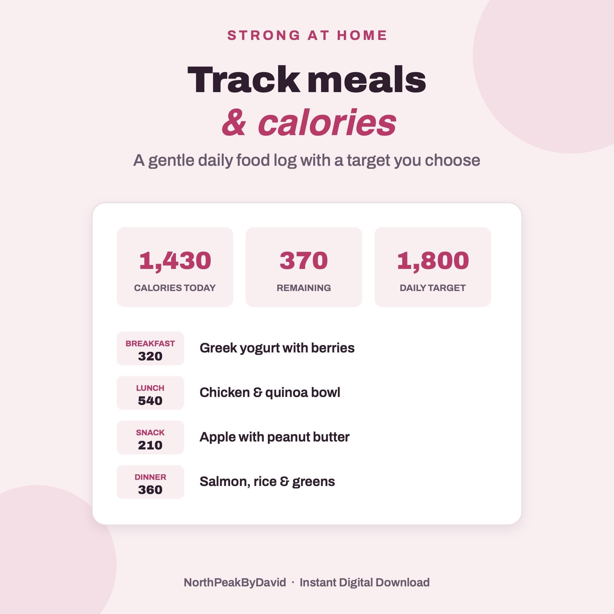 Home Workout Planner | Digital Fitness, Meal, Calorie Tracker (Digital Download)