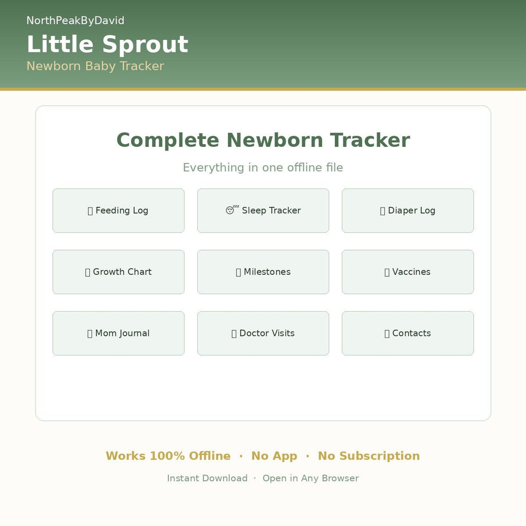 Little Sprout Newborn Tracker | Feeding, Sleep, Growth Log (HTML Download)