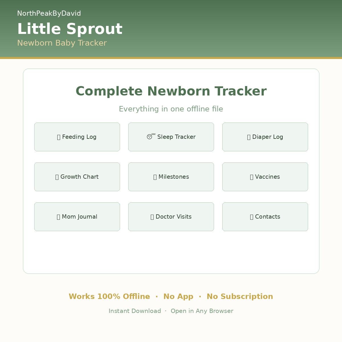Little Sprout Newborn Tracker | Feeding, Sleep, Growth Log (HTML Download)
