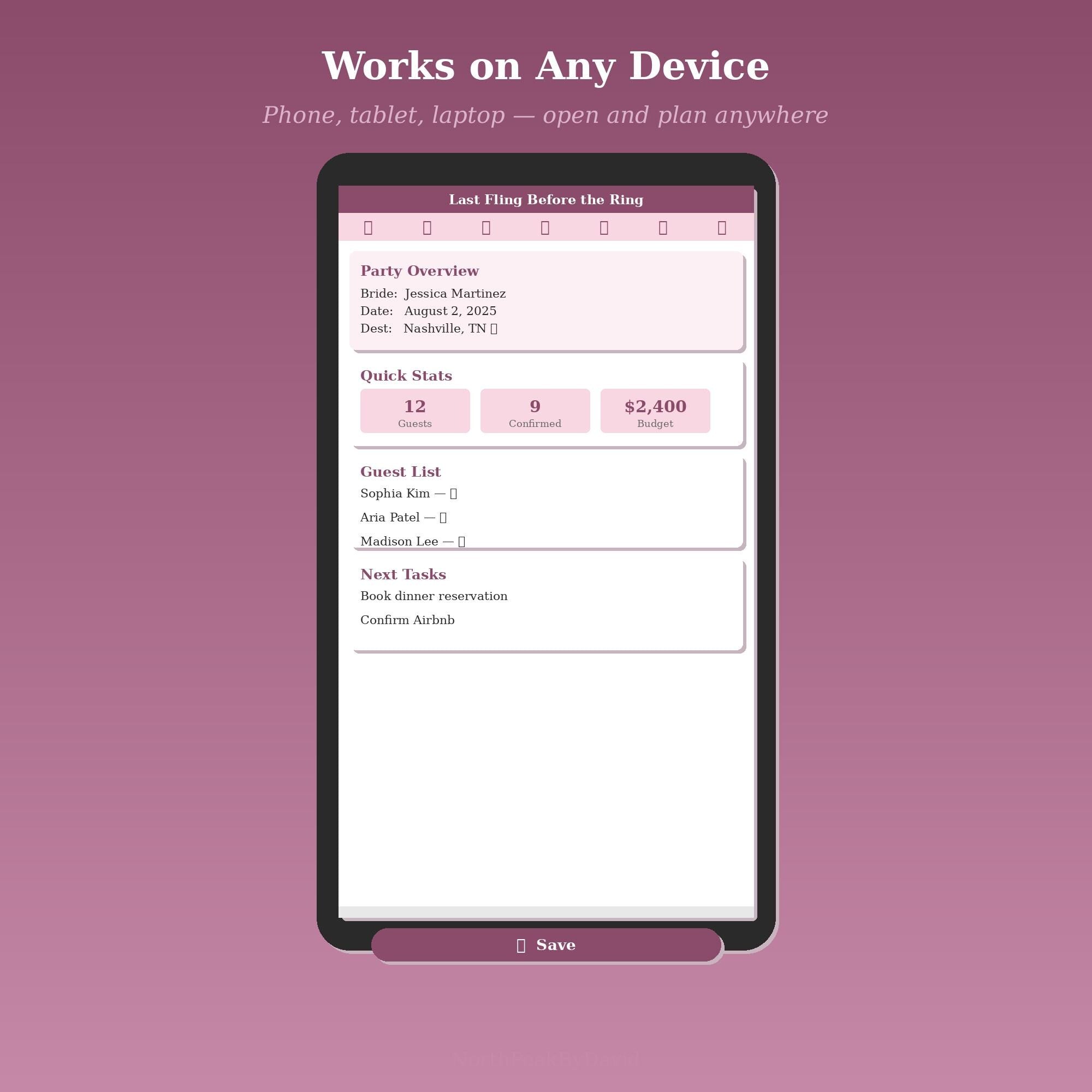 Bachelorette Party Planner | Itinerary, Guest List, Budget Tracker (HTML/PDF)