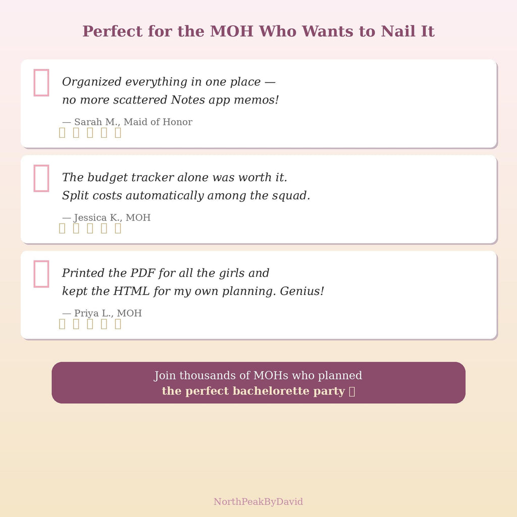Bachelorette Party Planner | Itinerary, Guest List, Budget Tracker (HTML/PDF)