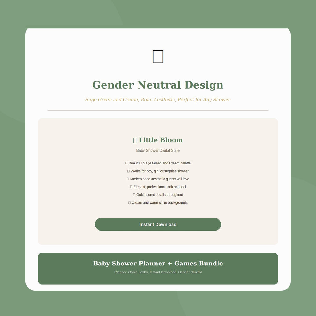 Baby Shower Planner Games Bundle | Sage Boho Digital Suite (Instant Download)