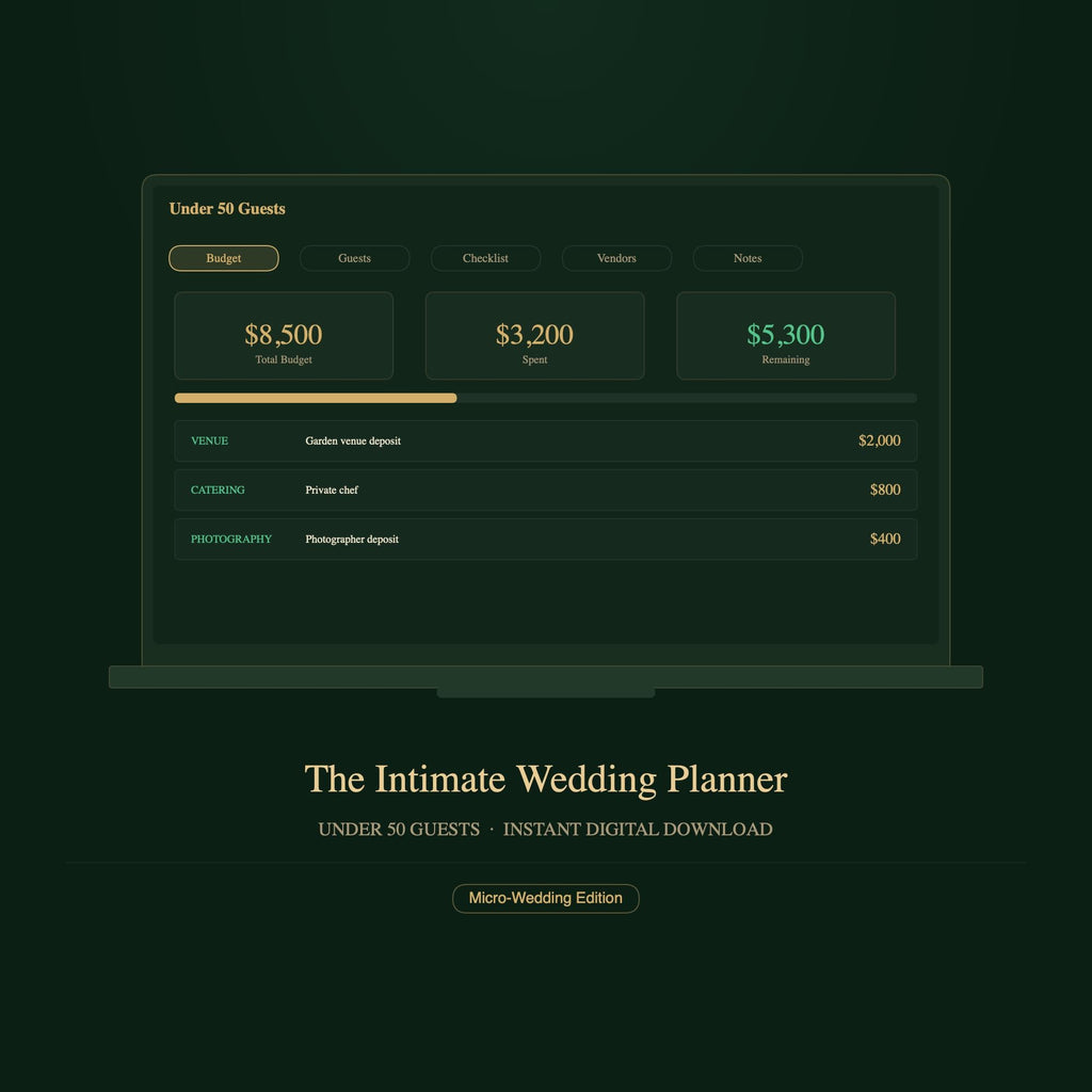 Intimate Wedding Planner | Under 50 Guests, Budget Tracker (Digital Download)