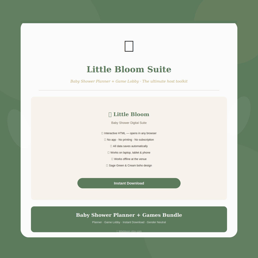 Baby Shower Planner Games Bundle | Sage Boho Digital Suite (Instant Download)