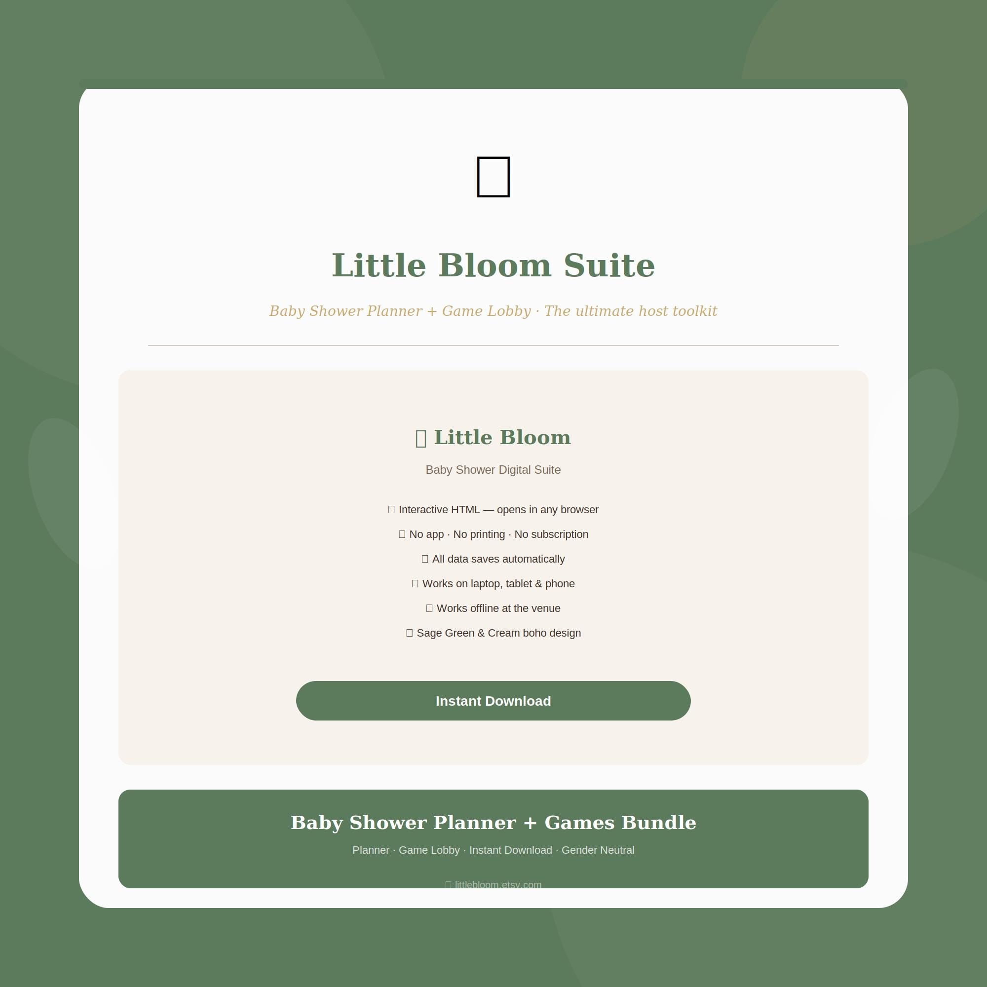 Baby Shower Planner Games Bundle | Sage Boho Digital Suite (Instant Download)