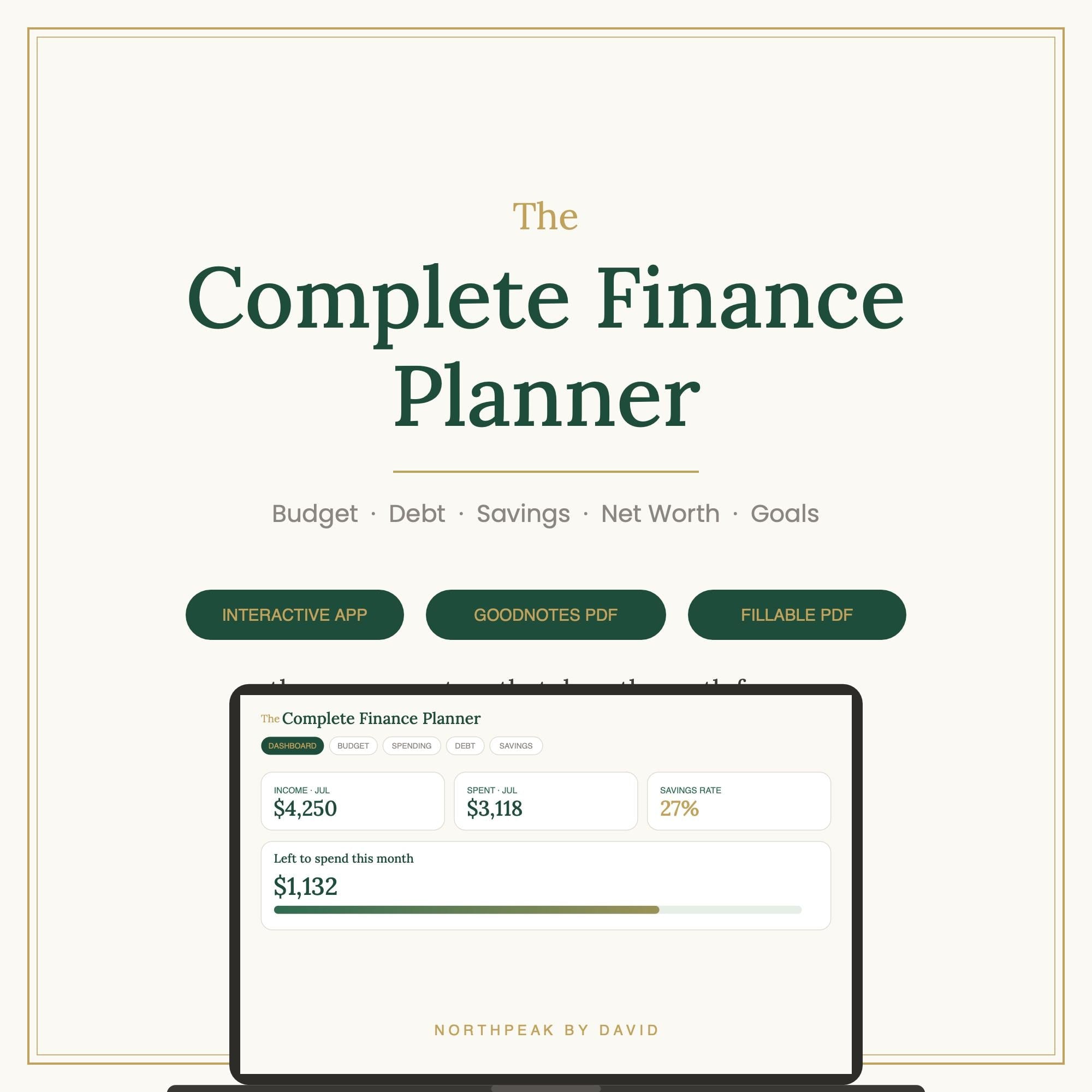 Complete Finance Planner | Budget, Debt, Savings, Net Worth Tracker (Digital Download)