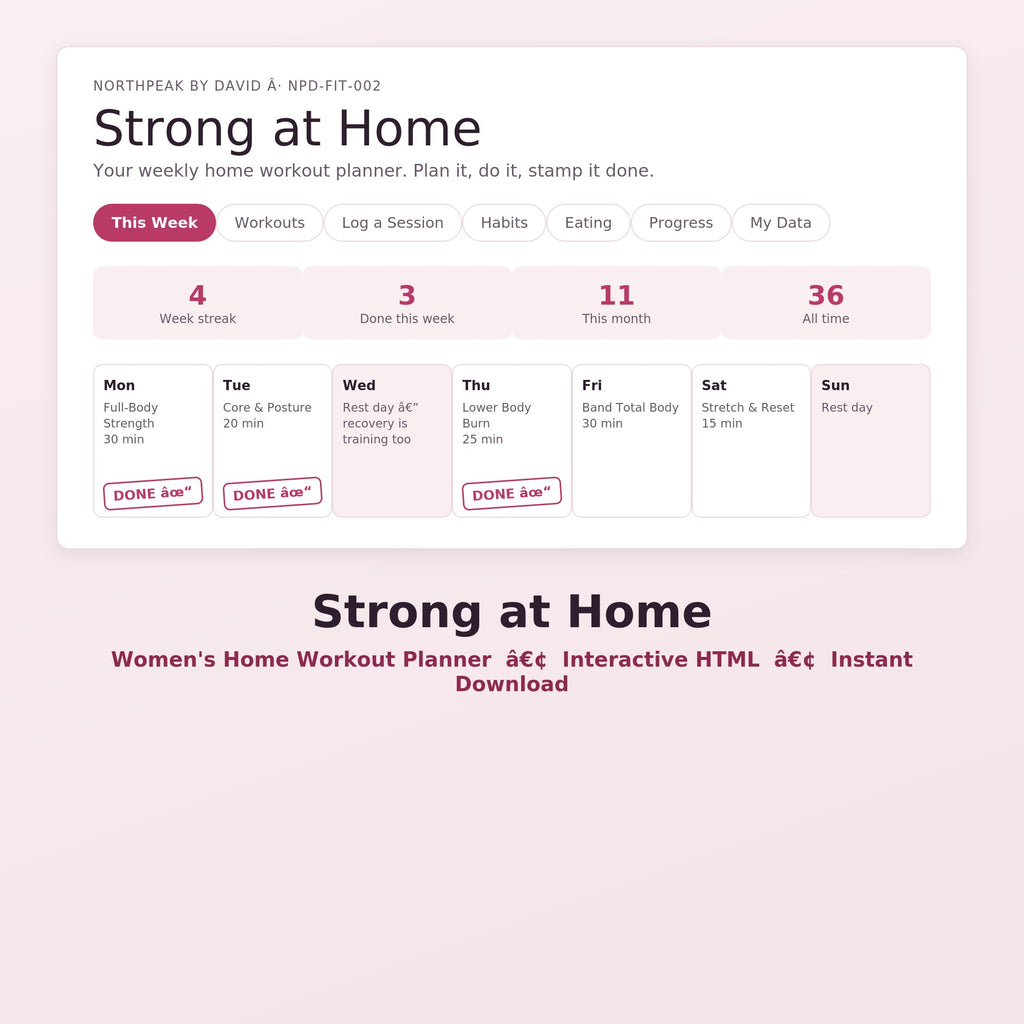Home Workout Planner | Digital Fitness, Meal, Calorie Tracker (Digital Download)