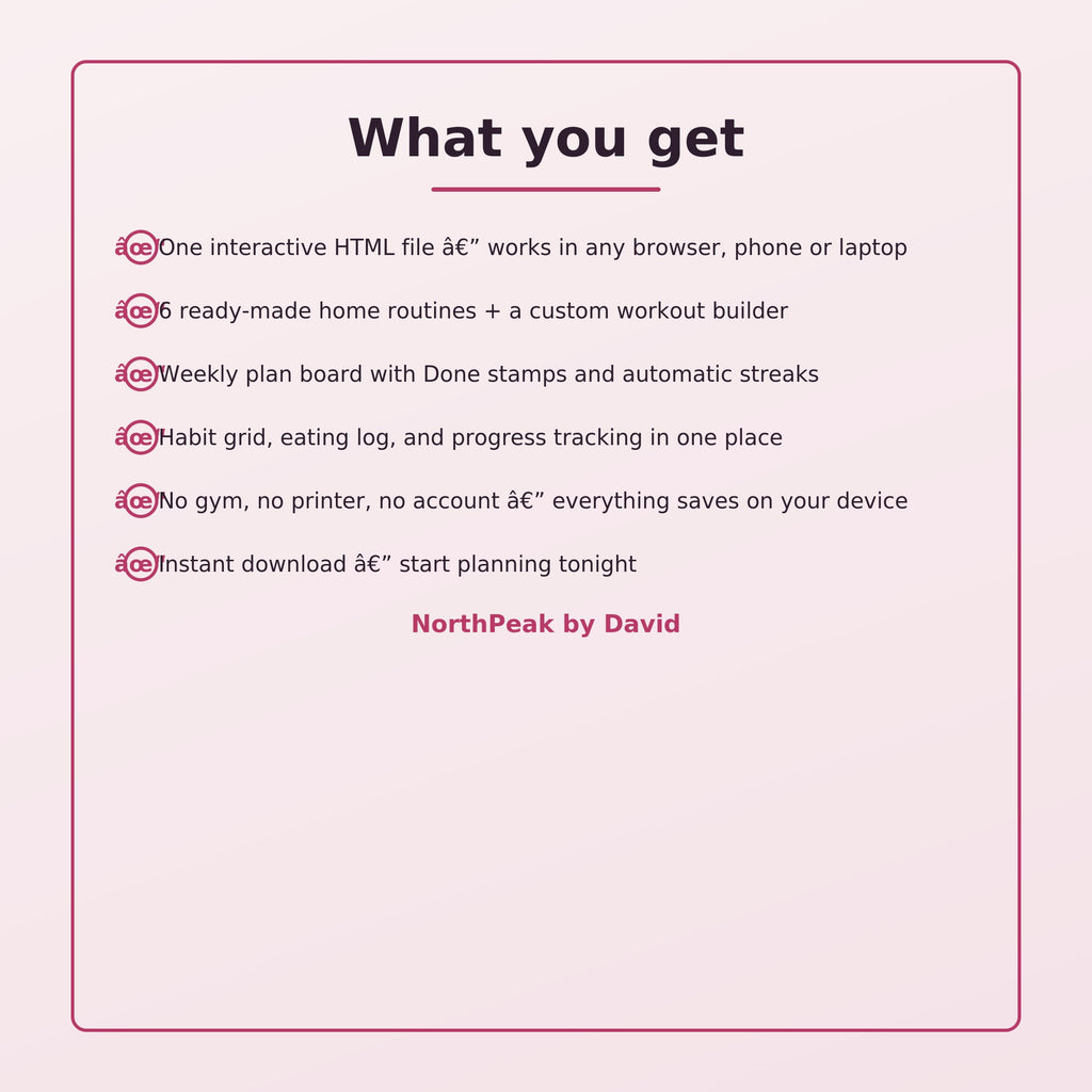 Home Workout Planner | Digital Fitness, Meal, Calorie Tracker (Digital Download)