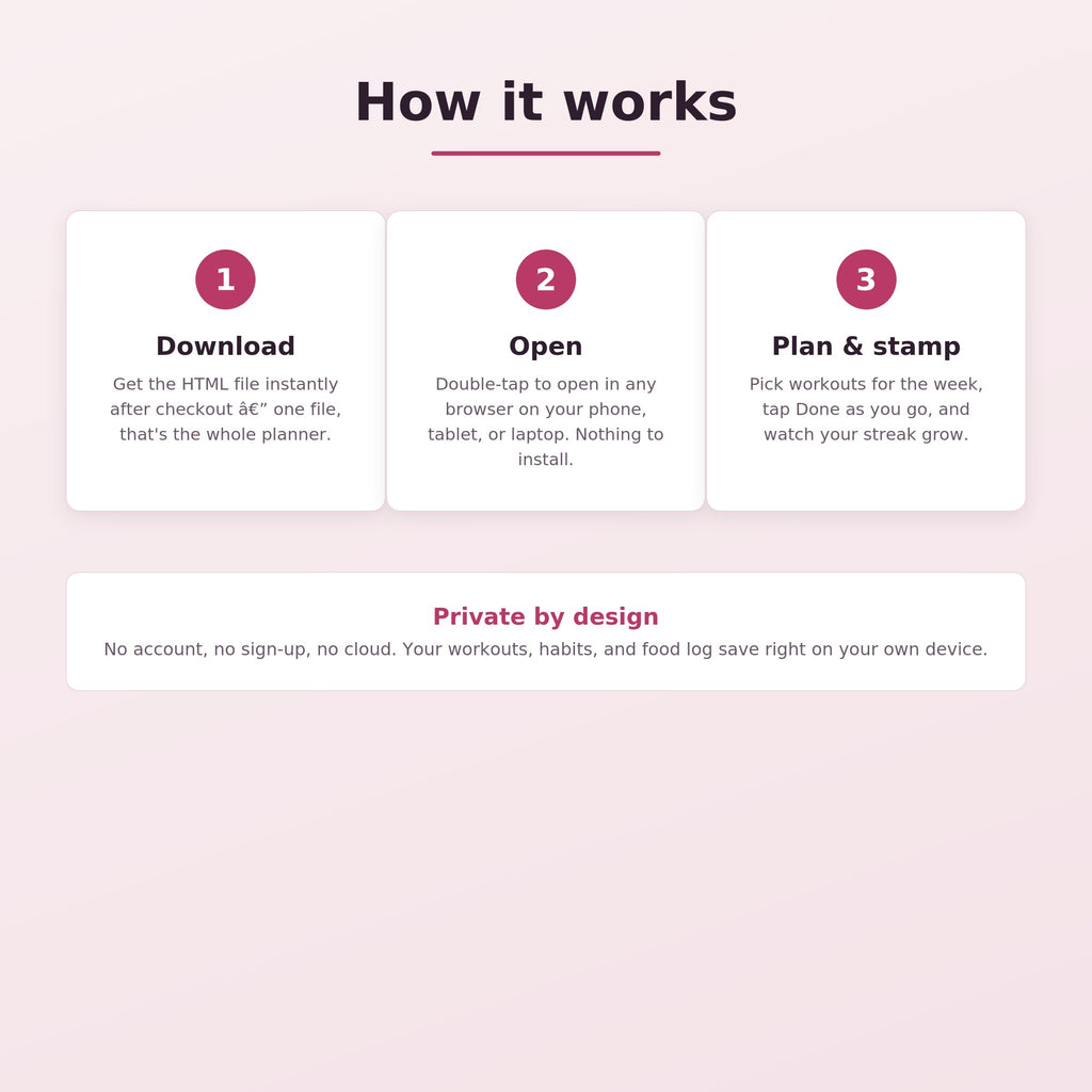Home Workout Planner | Digital Fitness, Meal, Calorie Tracker (Digital Download)